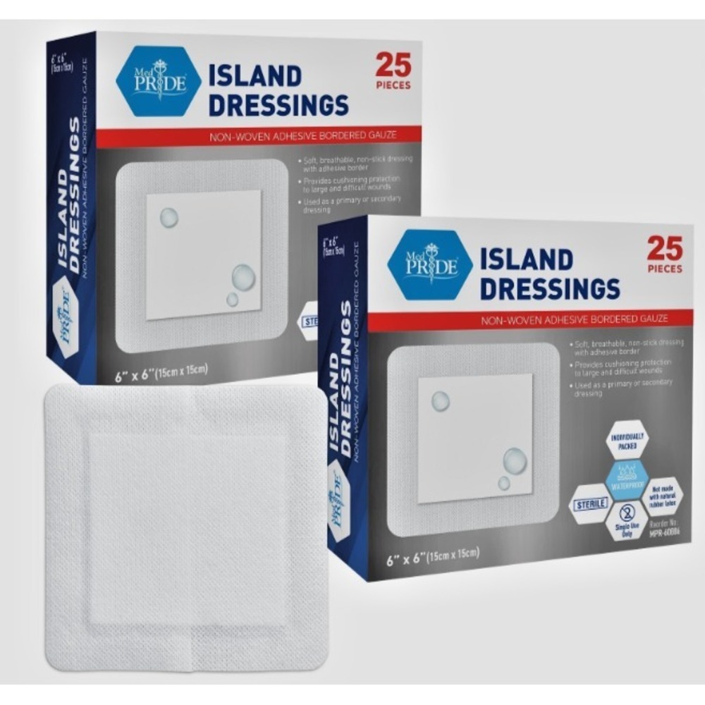 2   MedPride Island Dressings 6x6 Non-Woven Adhesive Bordered Gauze MPR60886 NIB
